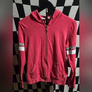 Victoria's Secret Sequin Bling Red White Classic Full Zip Up Hoodie Size Small